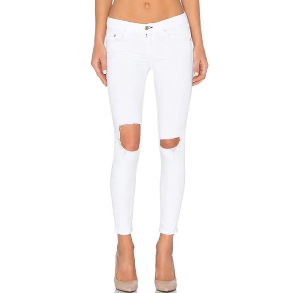 NWT! RAG & BONE Bright White Distressed Skinny Capri Jeans With Holes - Picture 1 of 10